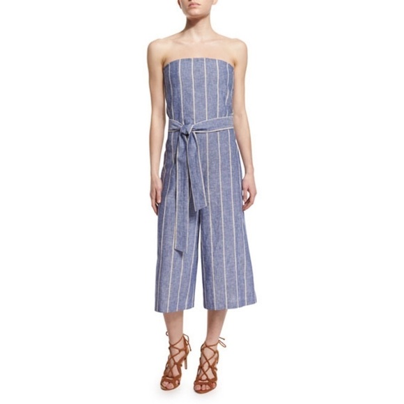 Alice + Olivia Lucie Strapless Striped Chambray Jumpsuit - Picture 2 of 10